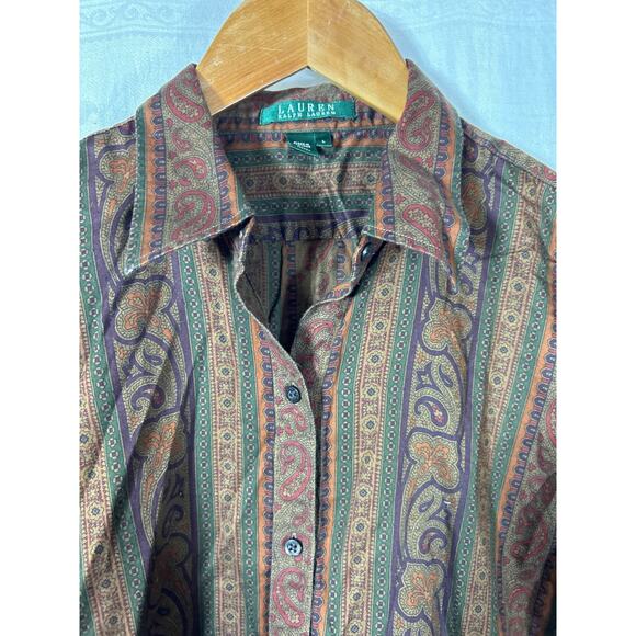 Ralph Lauren LRL Button Up Large Brown Paisley Striped Western Equestrian - Picture 5 of 9